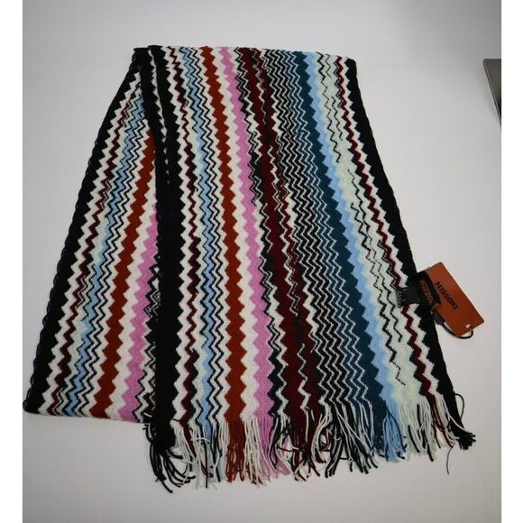 Missoni Black Multi Color Chevron Scarf 100% Wool One Size - Picture 3 of 5